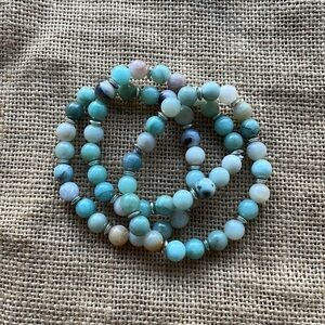 Natural amazonite beads Silver spacers stackable Lot of 3  bracelets Size 7 1/2